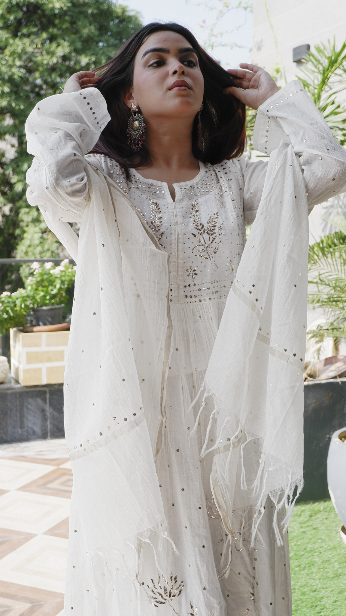 Pearl Mist (Mul Cotton Peta Work Kurta Set)