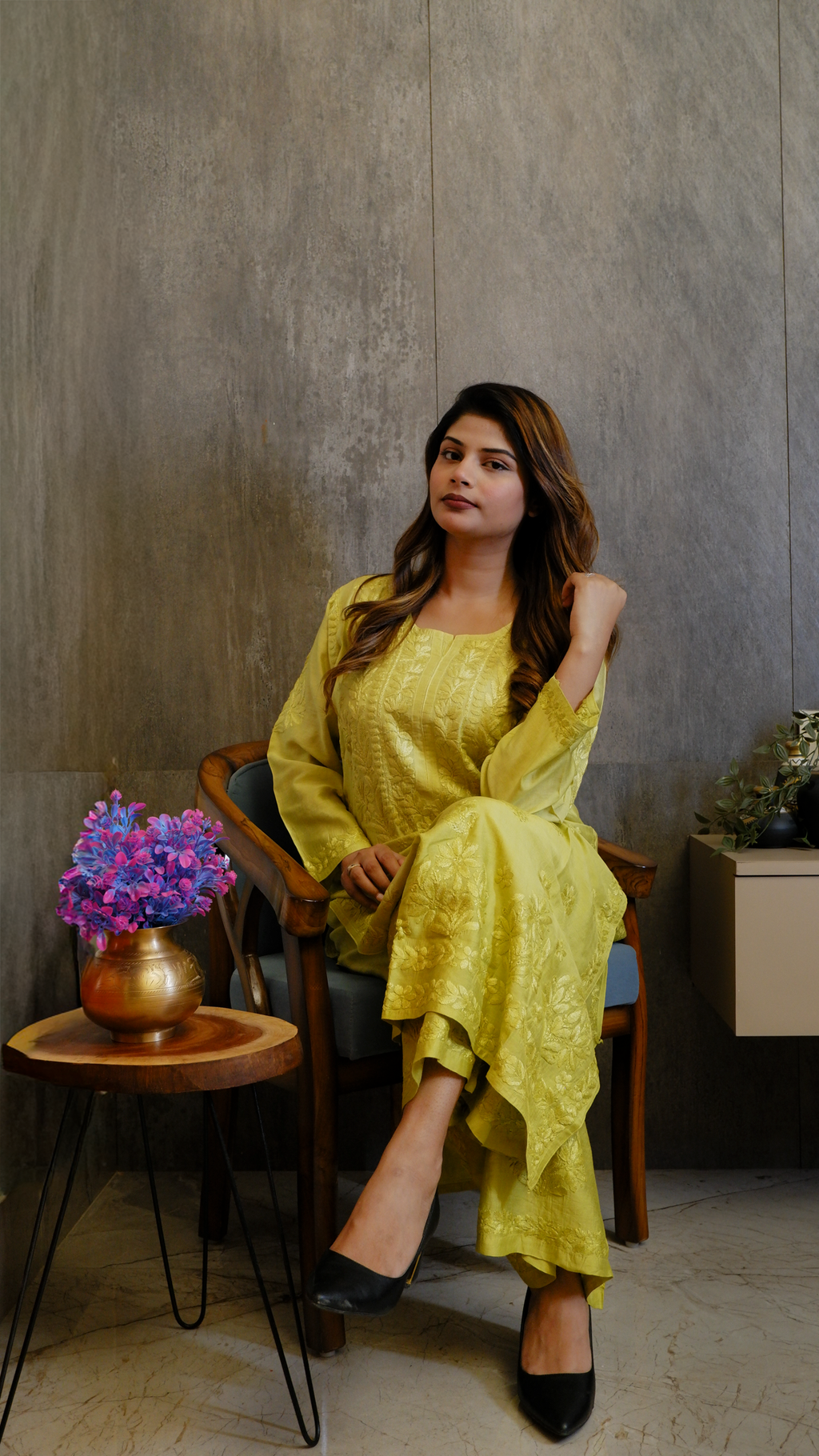 Lemon Glow (Chanderi Kurti &amp; Pant Set)