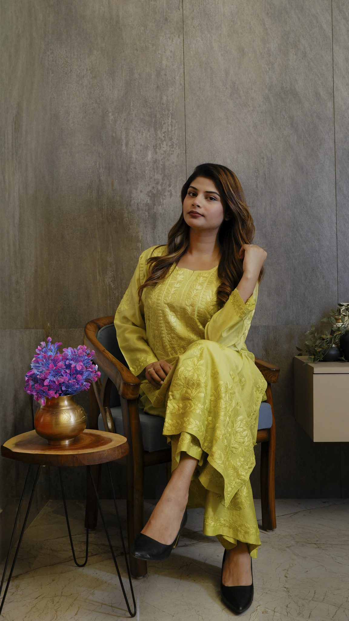 Lemon Glow (Chanderi Kurti &amp; Pant Set)