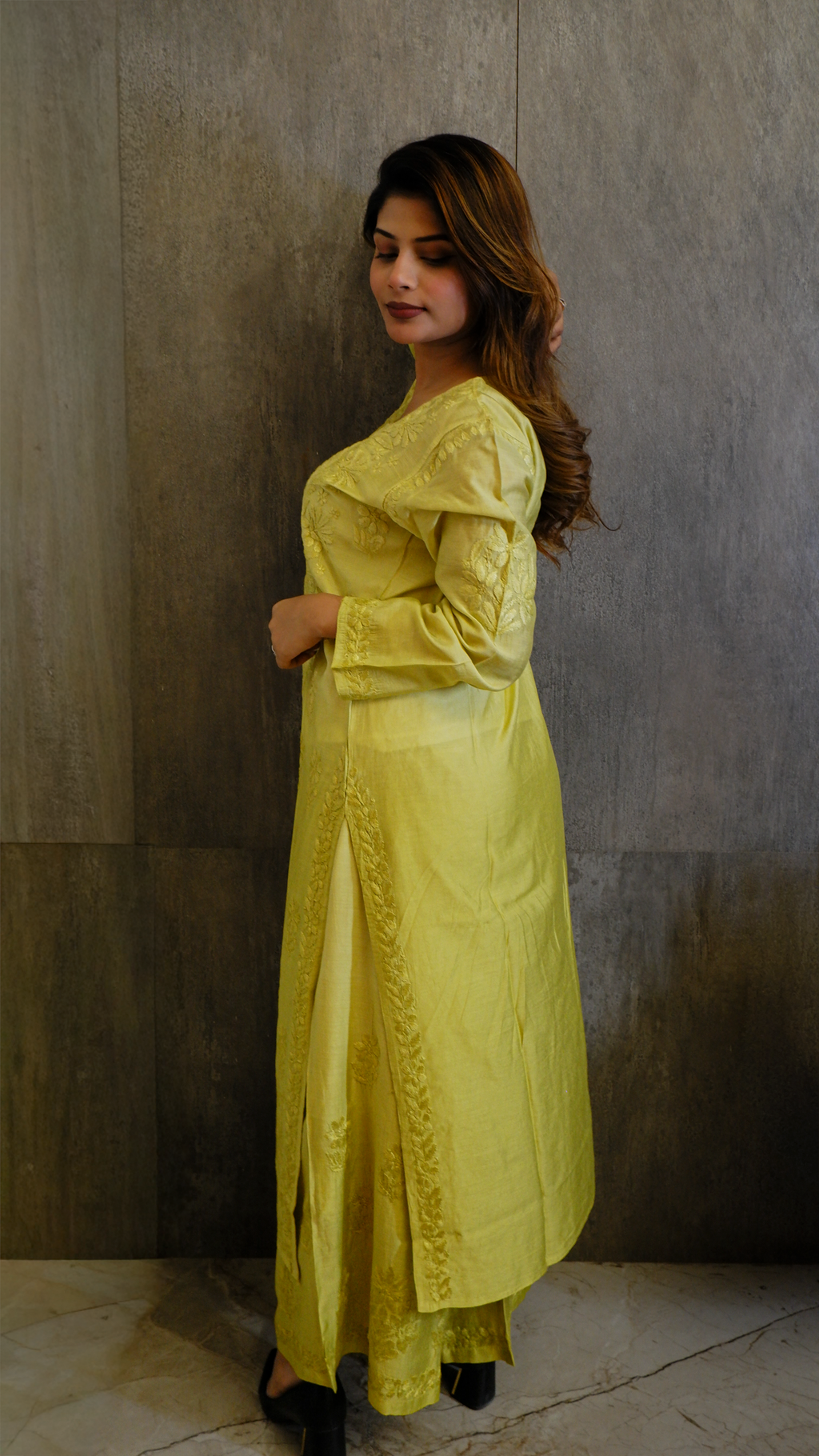 Lemon Glow (Chanderi Kurti &amp; Pant Set)