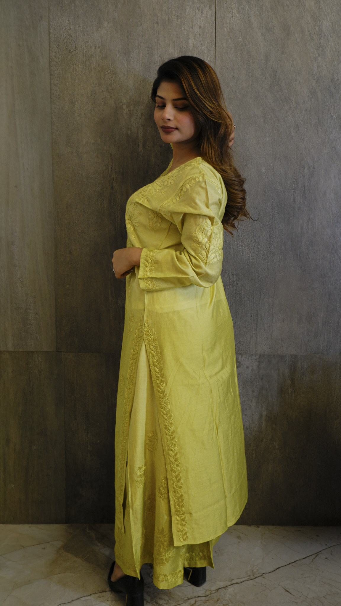 Lemon Glow (Chanderi Kurti &amp; Pant Set)