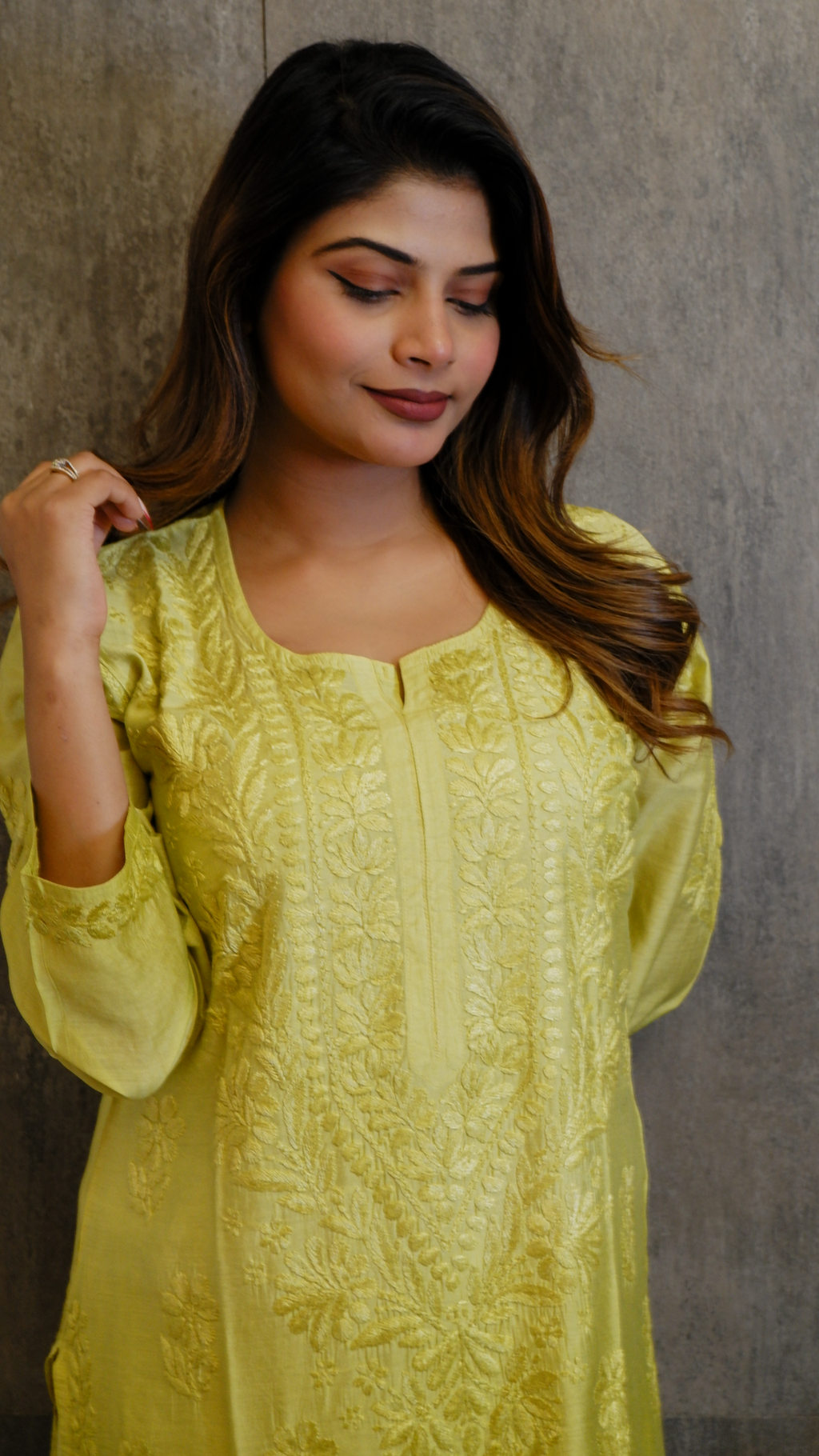 Lemon Glow (Chanderi Kurti &amp; Pant Set)