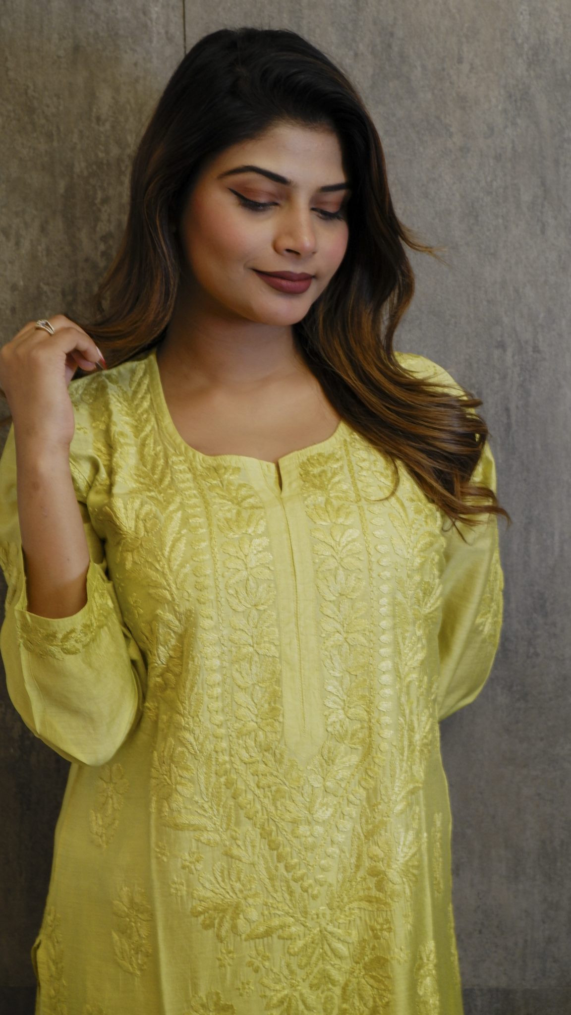 Lemon Glow (Chanderi Kurti &amp; Pant Set)